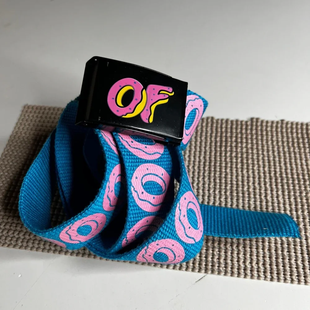 Odd Future OF Donut Blue Web Belt Pink Logo Buckle Adjustable Skate Canvas
